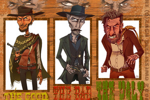 Cartoon image of The good, the bad & the ugly movie poster 