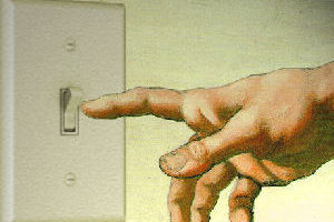 Image of the hand of god reaching for light switch