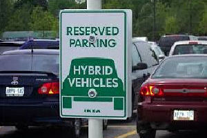 Image of sign at Ikea for designation parking for hybrid vehicles only