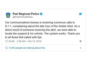 Image of Tweet from Peel Regional Police
