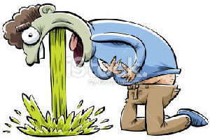 Cartoon image of man puking green